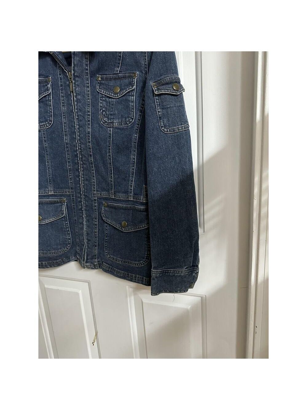 Jones New York Jacket vintage Womens S Denim Military Utility Full Zip Pockets - Picture 5 of 9